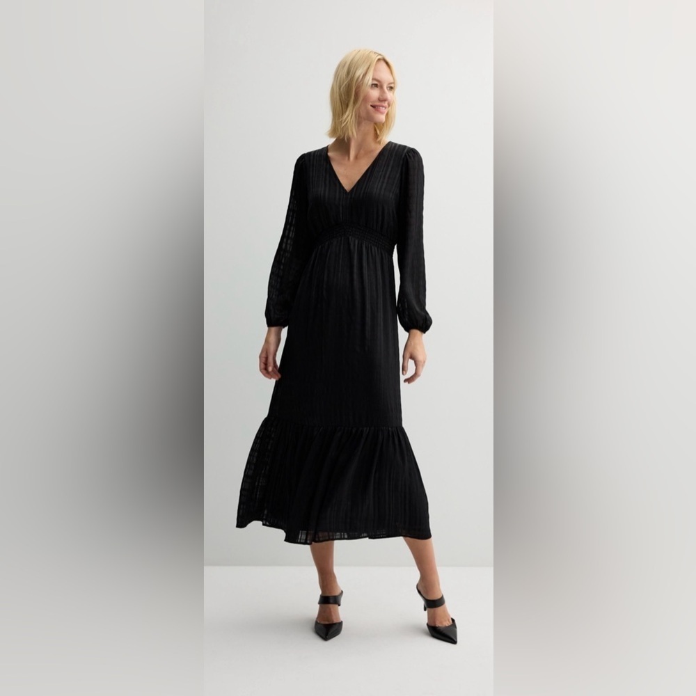 Nine West V-Neck Elegant Women's Midi Dress in Mineral Black